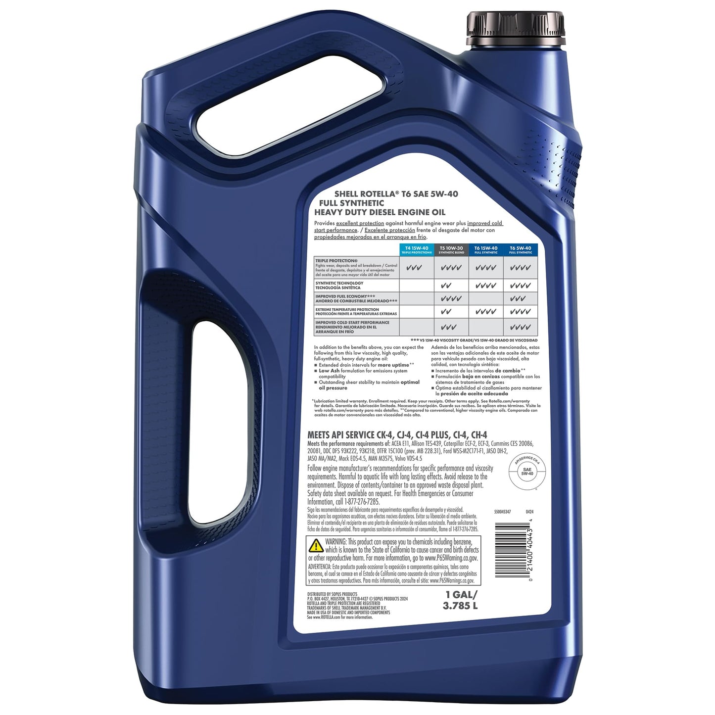 Shell Rotella T6 Full Synthetic 5W-40 Diesel Engine Oil, 1 Gallon (3 Pack)