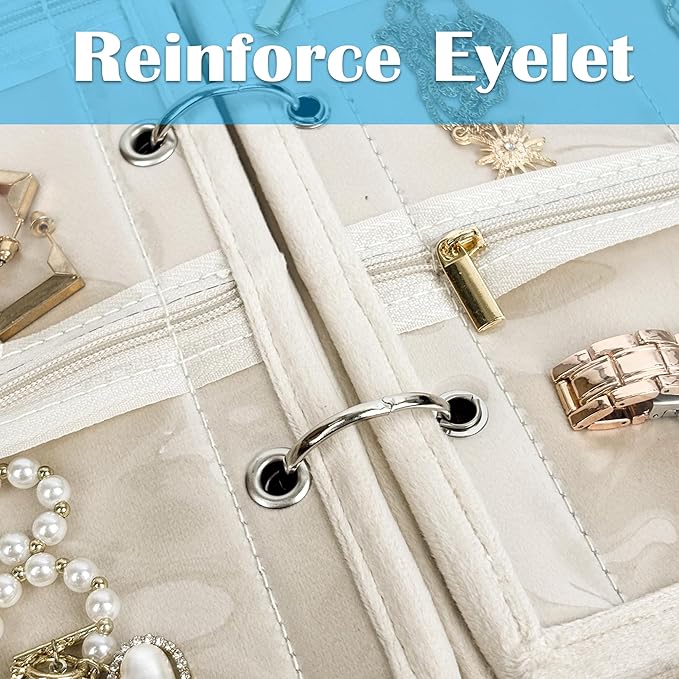 Travel Jewelry Organizer Case, Jewelry Bags Jewelry Storage Book Binder with Clear Zipper Velvet Pouch for Traveling,Earrings, Rings, Necklace, Bracelet (Inner Pages,Beige,3 PCS)