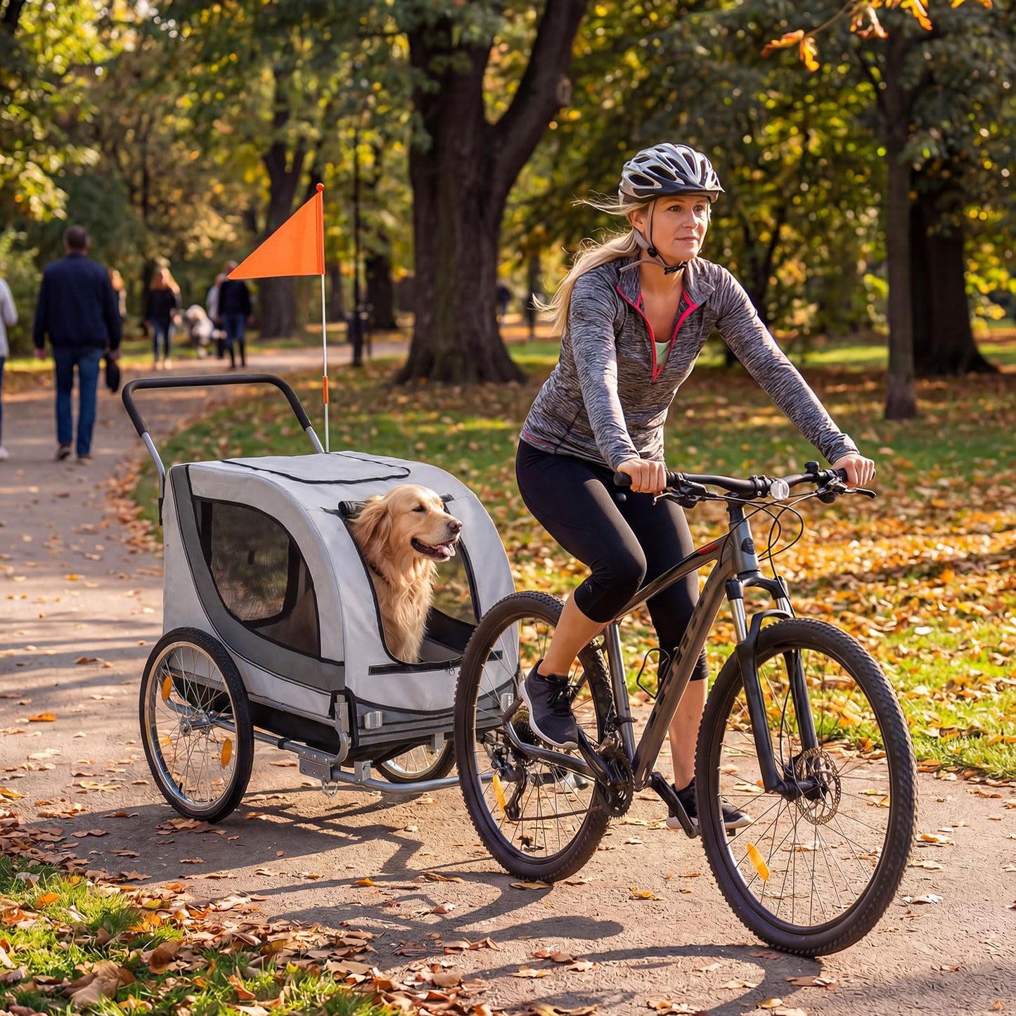 Giantex 2-in-1 Dog Bike Trailer & Pet Stroller for Large Dogs – Foldable Pet Carrier Cart with Front Caster & 2 Air-Filled Tires, Breathable Mesh, PVC Rain Cover, 176 lbs Capacity (Light Gray)