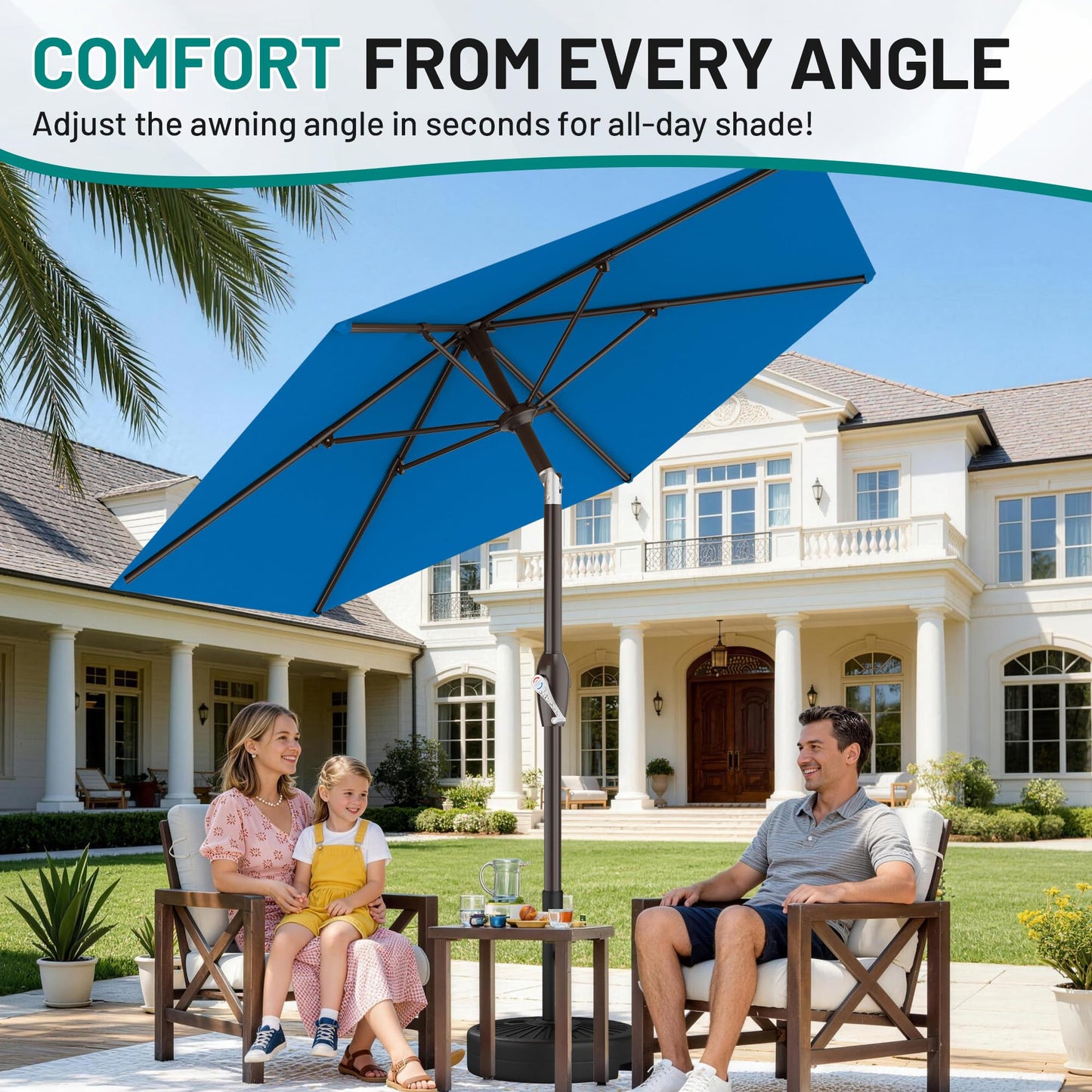 AreShark 7.5FT Patio Umbrella Table Market Umbrella with 6 Sturdy Ribs, Button Tilt/Crank Heavy-Duty Round Outdoor Umbrellas for Garden, Deck, Backyard,and Pool, Royal Blue