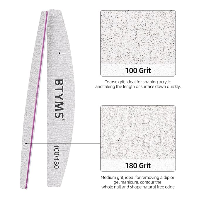 BTYMS 50 Pcs 100/180 Grit Nail Files - Double Sided Emery Boards for Acrylic, Gel & Natural Nails