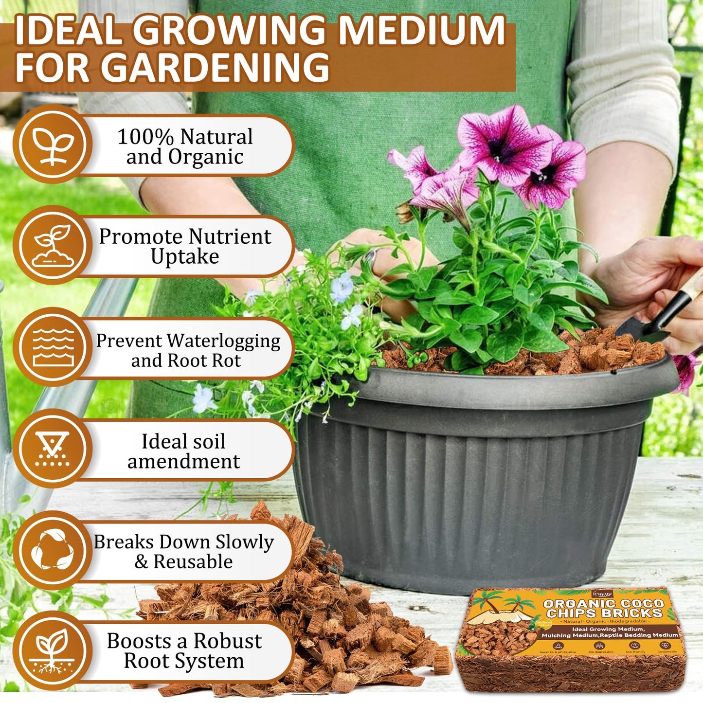 Legigo 10 Pack Coco Coir Chips for Plants- 11 LB 100% Organic Coconut Chips Brick Potting Mix with Low EC & PH Balance, Coconut Husk Substrate Coco Husk Mulch for Garden, Planting, Orchid and Soil Mix
