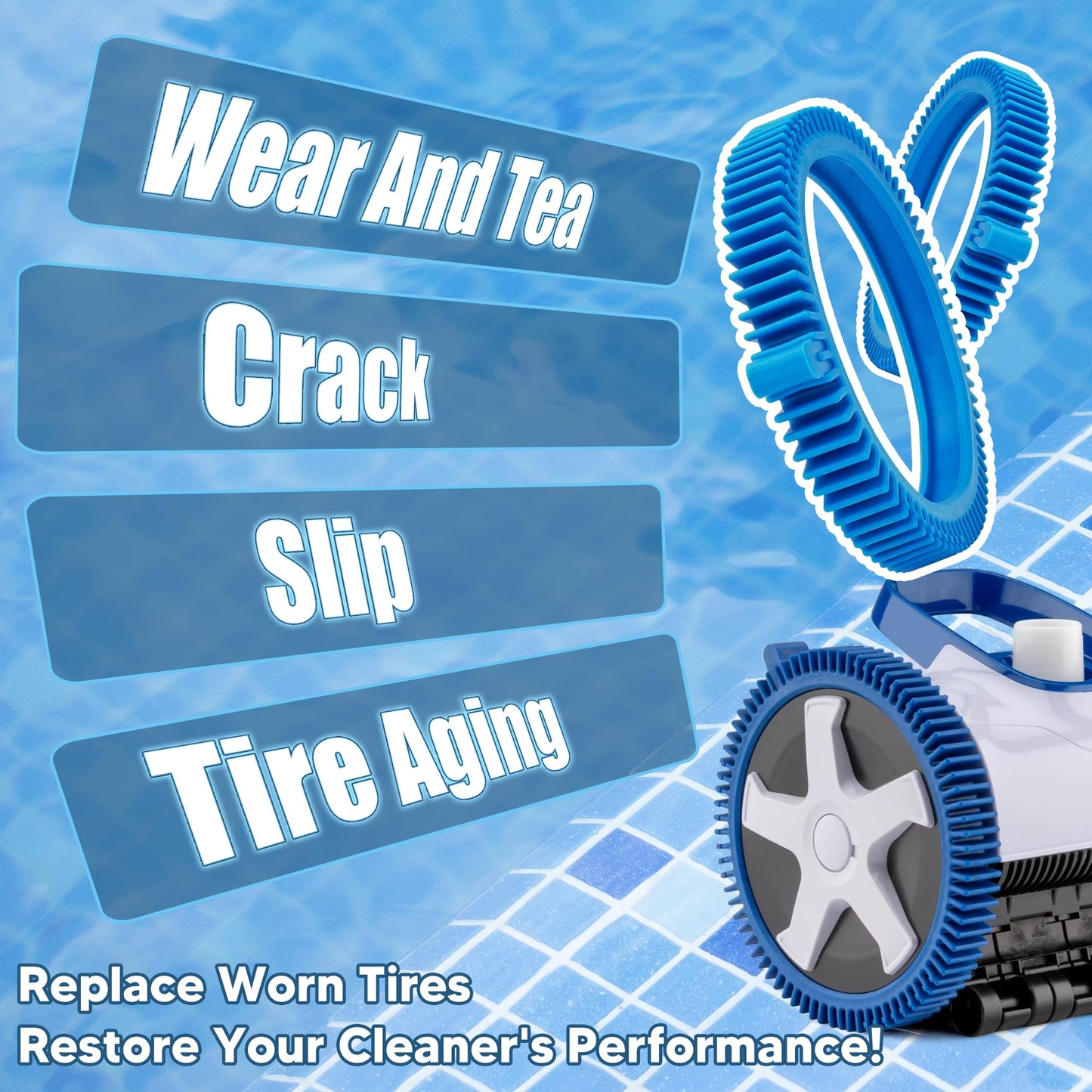 Funmit 896584000-143 Blue Front Tire Kit with Super Hump Replacement for Haywood Poolvergnuegen Select Pool Cleaners and Perfectly Compatible with Hayward Phoenix Cleaners (2 Pack)