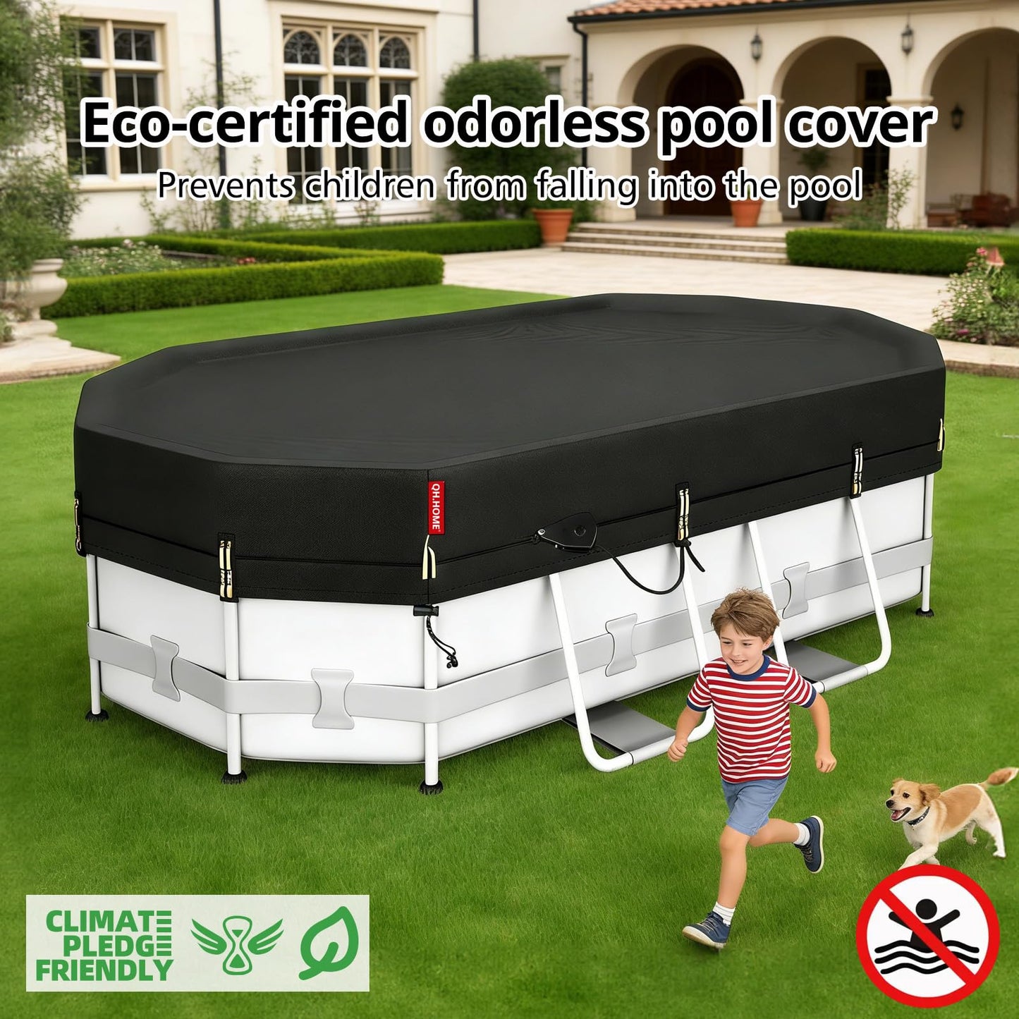 QH.HOME 12X20ft Oval Pool Cover,[Ultimate Windproof & Tear-Resistant Fabric],Snug Fit with Patented Ratchet & Weight Rings,Solar Pool Cover for Above Ground Pools, Blocks Leaves &Waterproof
