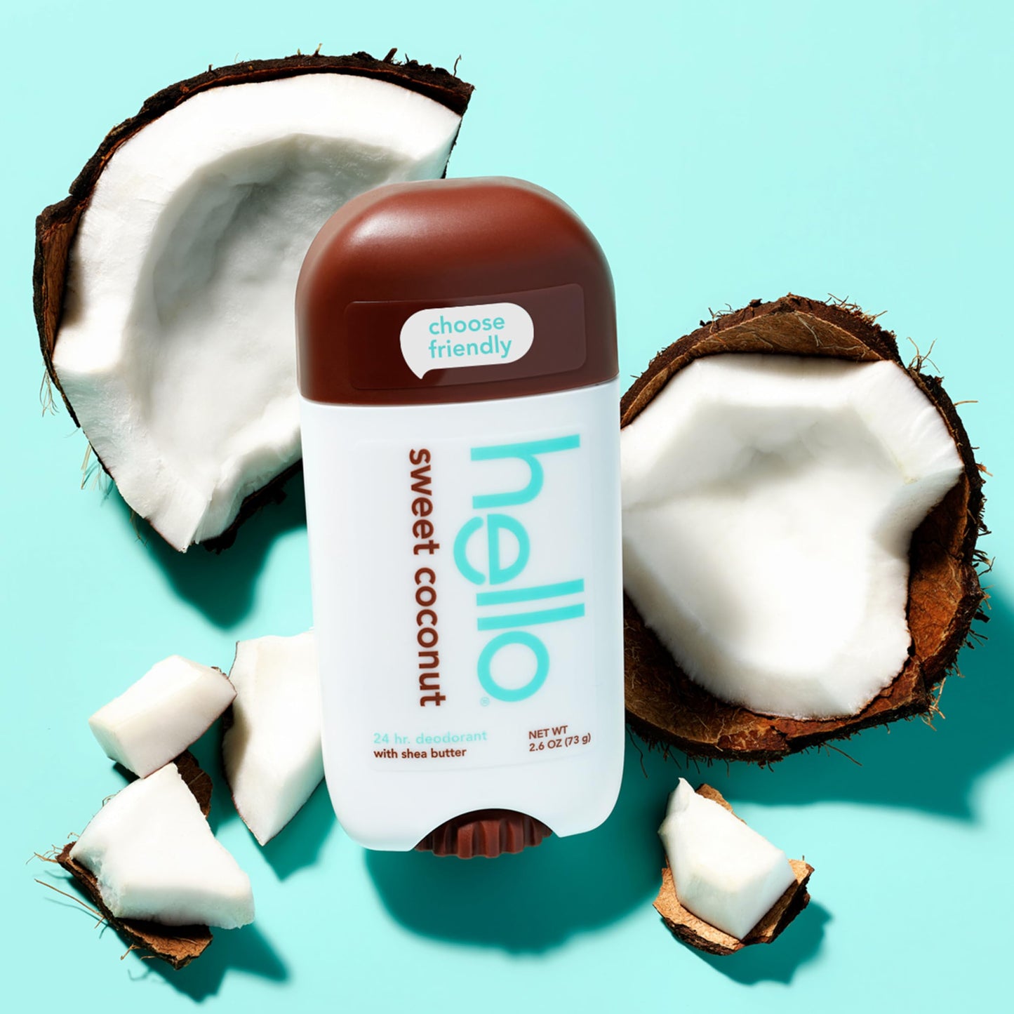 hello Sweet Coconut Aluminum Free Deodorant for Women and Men with Shea Butter, 24-Hour Freshness, Baking Soda Free Deodorant, Dermatologically Tested, 2.6 oz Stick (2 Pack)