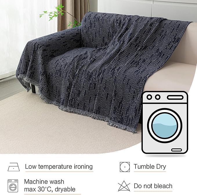MYSKY HOME Loveseat Cover Navy Couch Cover Sectional Couch Covers for 2 Cushion Couch Sofa Thick Universal Chenille Sofa Cover with Tassel Durable Furniture Protector for Dogs 91" x 118"