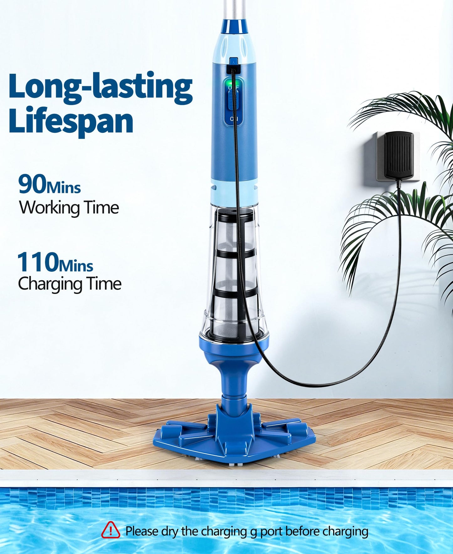 LanOcean 2026 Upgraded Powerful Hot Tub Vacuum Cordless, 15.8 Gals/Min Spa Vacuum for Hot Tub, Handheld Pool Vacuum Cleaner with Water Sensor, Small Pool Vacuum Rechargeable -90 Mins Running Time-Blue