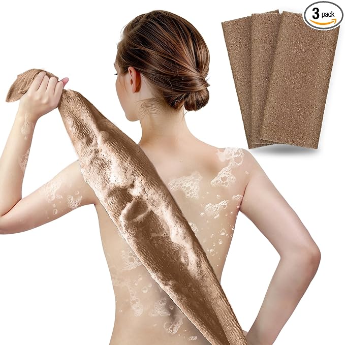 ARCH&M Exfoliating Shower Towel – 35-Inch Japanese Beauty Washcloth Back Scrubber for Daily Use – Textured Poly Nylon Body Exfoliating Towel for Smoother-Looking Skin, Quick-Dry, 3 Pack