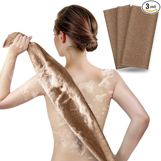ARCH&M Exfoliating Shower Towel – 35-Inch Japanese Beauty Washcloth Back Scrubber for Daily Use – Textured Poly Nylon Body Exfoliating Towel for Smoother-Looking Skin, Quick-Dry, 3 Pack