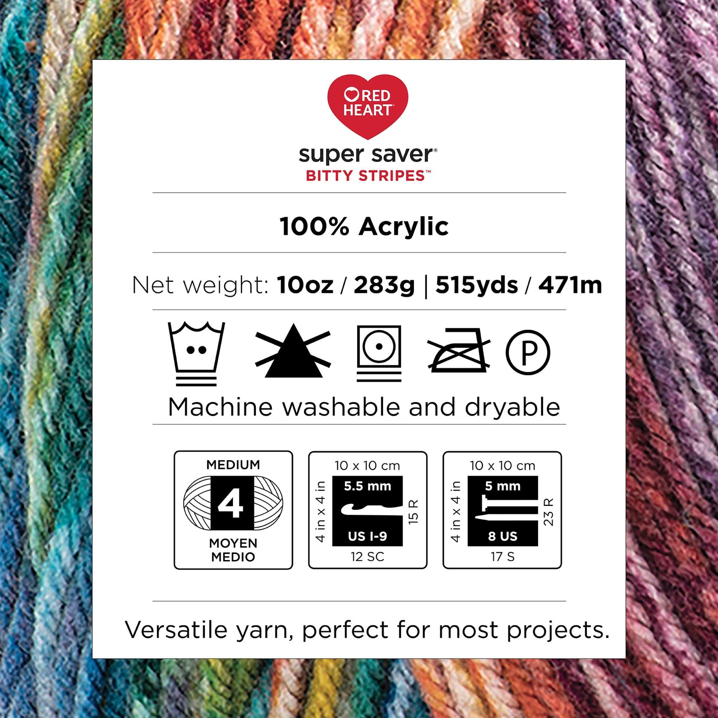 Red Heart Super Saver Bitty Stripes Unicorn Mane Yarn - 2 Pack of 283g/10oz - 100% Acrylic - #4 Worsted (Medium) - 515 Yards - Knitting/Crochet