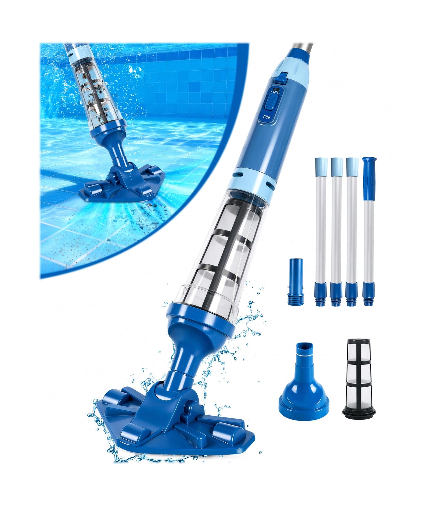 LanOcean 2026 Upgraded Powerful Hot Tub Vacuum Cordless, 15.8 Gals/Min Spa Vacuum for Hot Tub, Handheld Pool Vacuum Cleaner with Water Sensor, Small Pool Vacuum Rechargeable -90 Mins Running Time-Blue