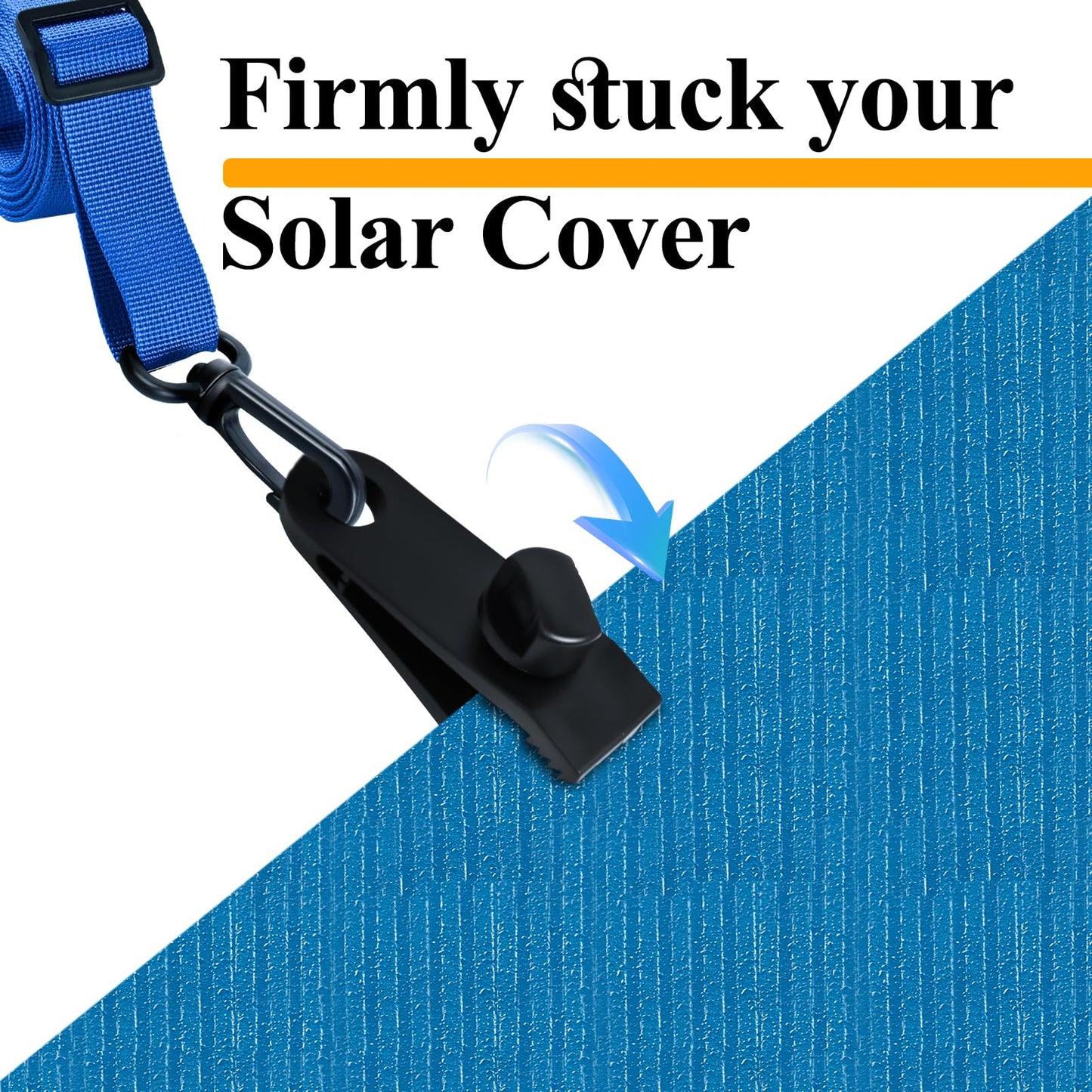 10set Upgraded Pool Solar Cover Reel Straps Adjustable Pool Cover Reel Attachment Inground Swimming Pool Solar Cover Straps and Clips Kit Including 10 Solar Reel Blanket Straps with Hooks,10 Clamps