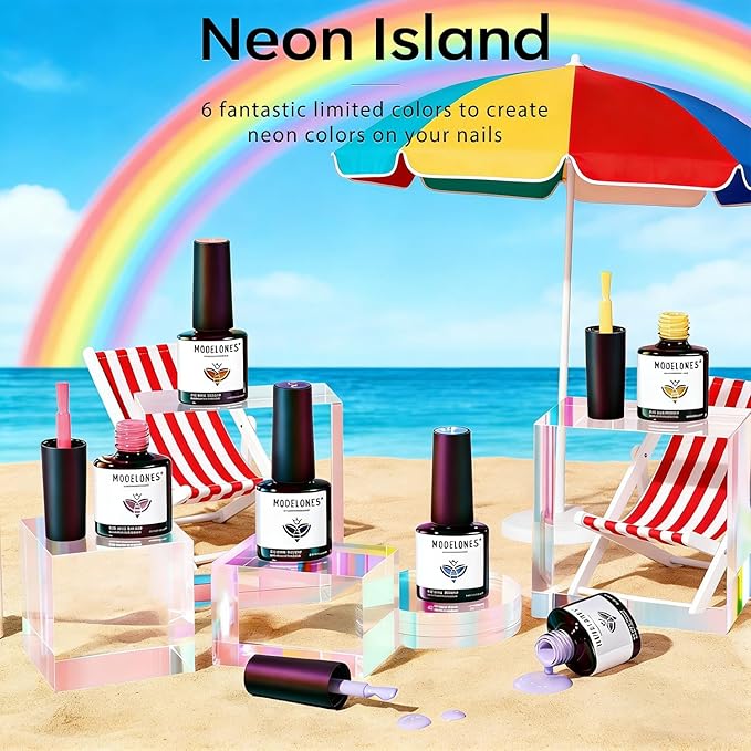 modelones Gel Nail Polish Set - 6 Colors 2026 Spring Summer Neon Bright Gel Polish Hot Pink Royal Blue Purple Turquoise Peaches Coral Yellow Pastel Nail Polish Soak Off LED Manicure DIY Gift Unisex