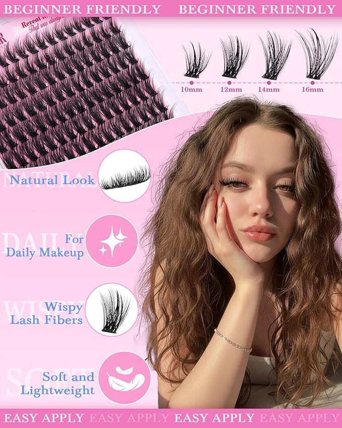 Wispy Lash Clusters Kit Natural Eyelash Clusters 10-16mm Lash Extension Kit CD Curl Lashes Clusters Thin Band Cluster Eyelash Extensions Kit Manga Cluster Lashes by Lanflower