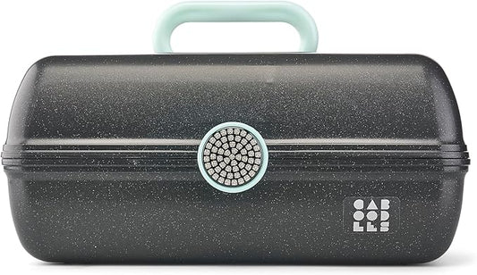 Caboodles On-The-Go Girl Makeup Box, Black Sparkle, Show Girl Collection, Hard Plastic Makeup Organizer Box, Built-In Mirror, Secure Latch for Safe Travel, Spacious Storage for Large Items