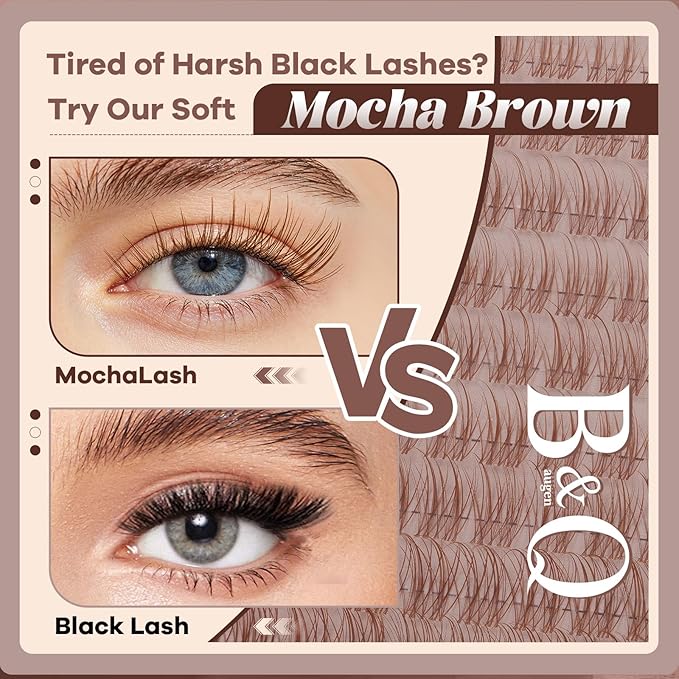 B&Q Brown Lash Clusters Blonde Velure Eyelash Cluster for Light Hair, MochaLash Cluster Eyelash Extensions Soft Browns False Eyelashes Comfortable Velure Eyelash Clusters（Velure 06）
