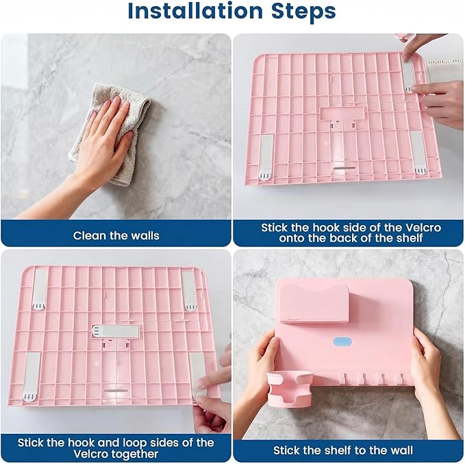 Floating Shelves for Bedside Shelf Accessories Organizer, Wall Mount Self Stick On, Cute Room Decor Aesthetic, Girls Room Decor, Cool Stuff for Bedroom Storage and Organization (Pink)