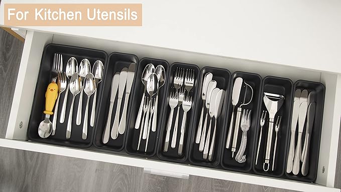 Kutesna 15 PCS Interlocking Desk Drawer Organizer Separator for Office,Bathroom,Kitchen,MakeupÃ¯Â¼ÂBlackÃ¯Â¼Â