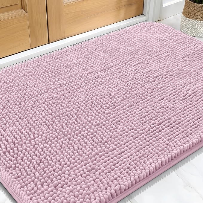 OLANLY Dog Door Mat for Muddy Paws 30x20, Absorbs Moisture and Dirt, Absorbent Non-Slip Washable Doormat, Quick Dry Chenille Mud Mat for Dogs, Entry Indoor Entryway Carpet for Inside Floor, Dusty Rose