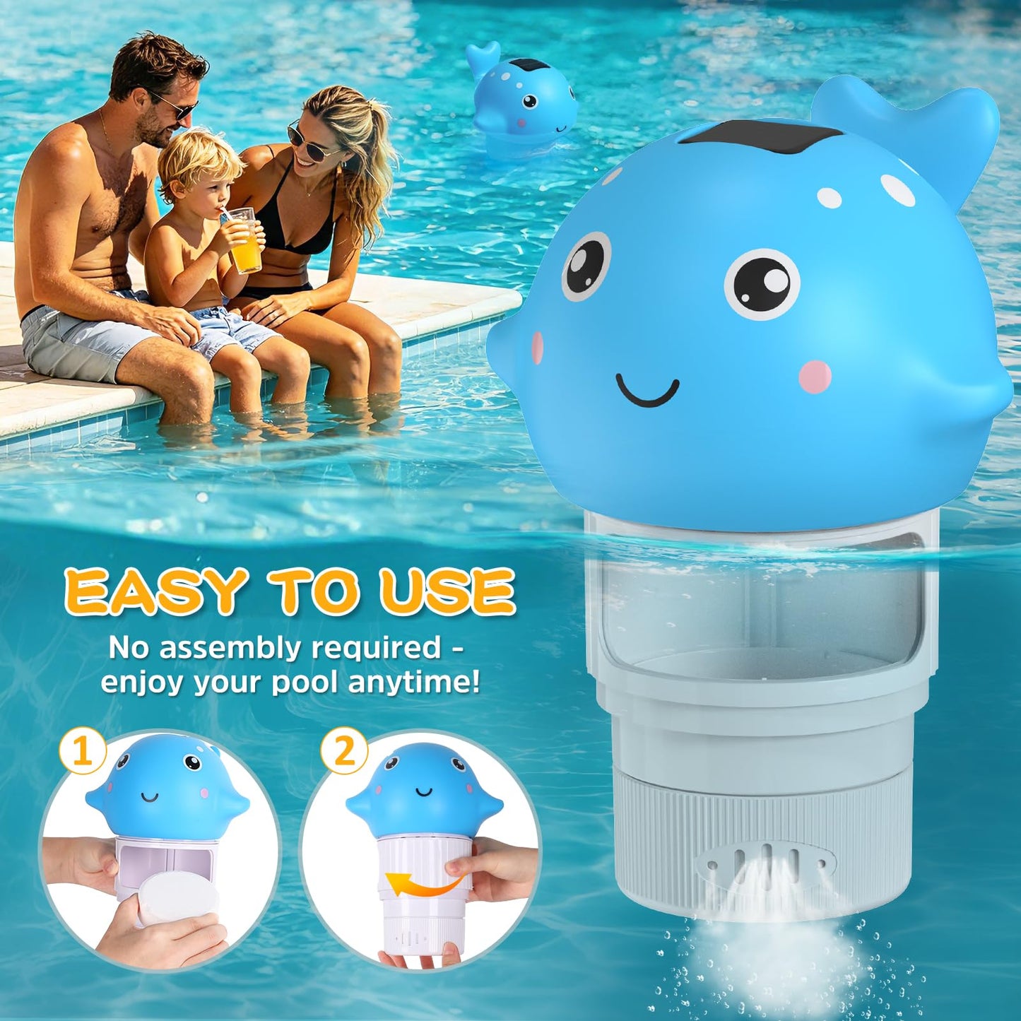 Solar Pool Chlorine Floater, Chlorines Floater with Light, Glow in Dark Chlorines Tablet Floater, Blue, 9 Inch