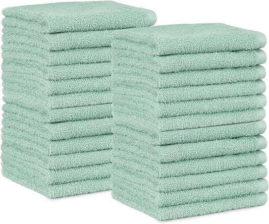 Amazon Basics Highly Absorbent, Fast Drying 100% Cotton Washcloths for Bathroom, Machine Washable, 12 x 12 inches, Seafoam Green, 24-Pack