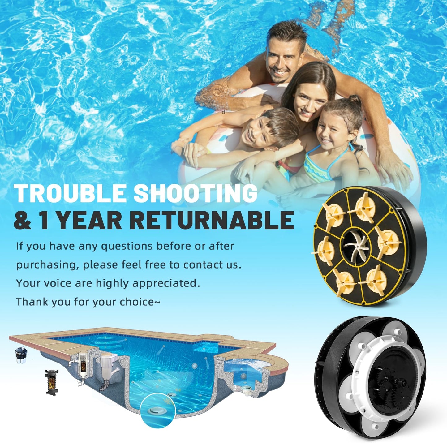 VORGENS 6 Port Module Fit for Paramount PCC2000 6-port Gear Water Valve Module - Fit for Paramount Pop up 6-port Module 004302440800 004-302-4408-00 6-port In-floor Pool Module w/ 1 Year Warranty!