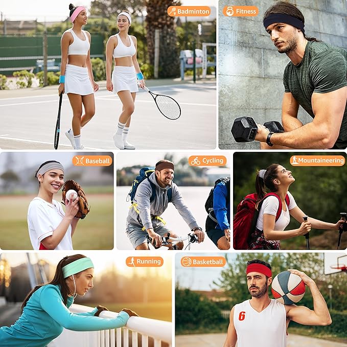 DiyJibb Headbands for Women, Stretchy Non Slip Soft Cotton Cloth Hair Bands for Sports, Workout, Yoga and Running, 7pcs