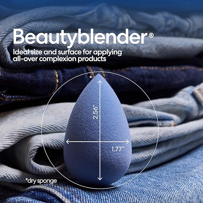 Beautyblender® Denim Beauty Blender Makeup Sponge, Super-Soft Foam Easily Blends Foundations, Powders & Creams, Made in USA, Reusable, Washable, Streak Free Application