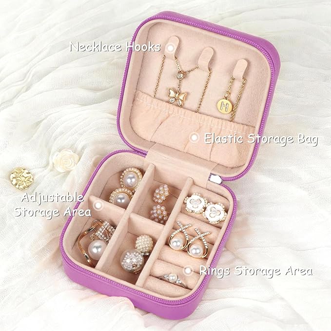 Travel Jewelry Case Small Jewelry Box Jewelry Organizer Storage Case Portable PU Leather Mini Jewelry Travel Case for Girls Womens Earring, Necklace, Rings,Bracelets