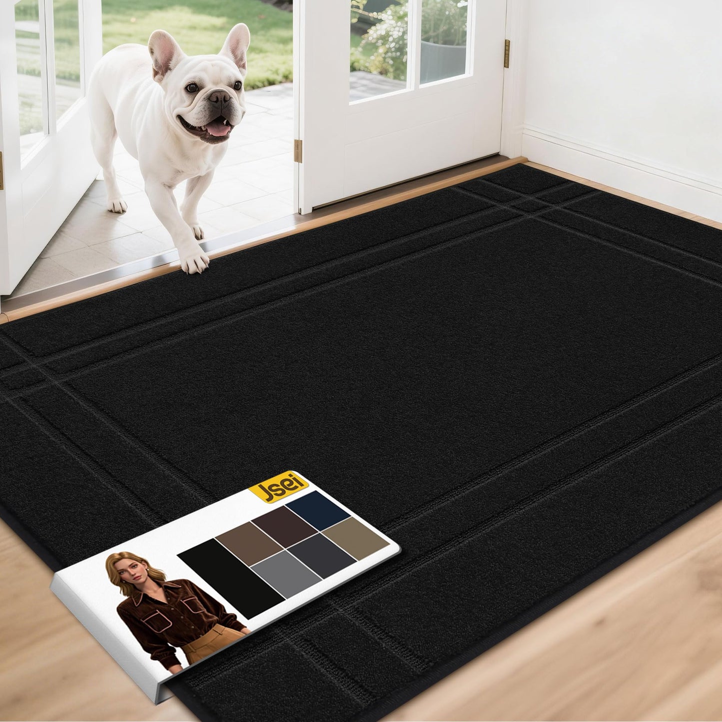 JSEI Entryway Rugs Doormat 36"x60", Non-Slip Dirt Trapper Door Mats Indoor, Washable Absorbent and Stain Resist Welcome Floor Mat for Front Door, Dog Door Mat, Dirty Wet Shoes & Paws, Black