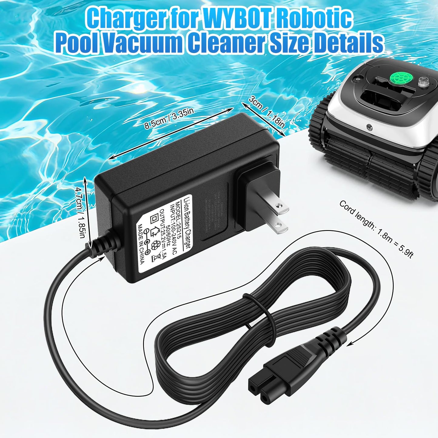 Cisain Charger for WYBOT Robotic Pool Cleaner,25.2V Charger Adapter Compatible with WYBOT C1 OS7010C Cordless Pool Vacuum Cleaner Power Adapter Cord