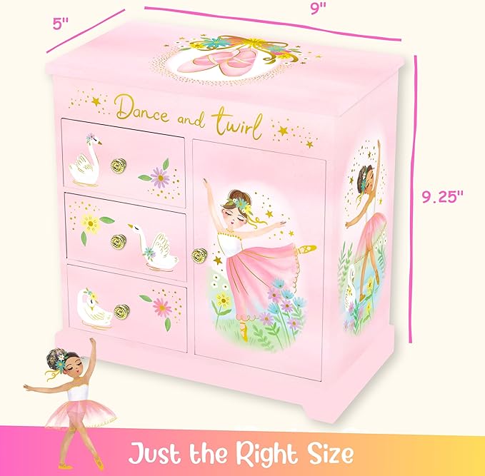 Giggle & Honey® Ballerina Musical Jewelry Box for Girls Ballerina Toys for Girls Age 4-6 Kids Jewelry Box with Drawers