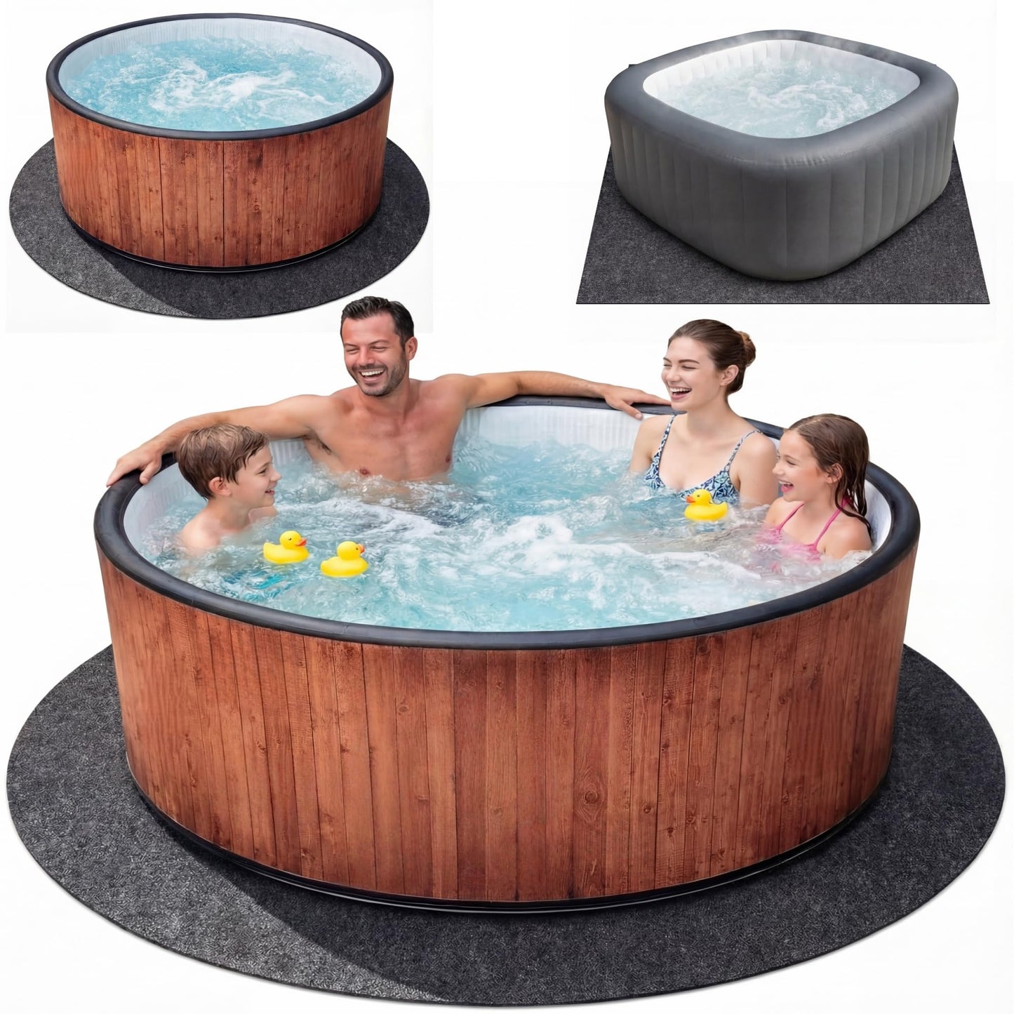 Upgraded 80 * 80 inch Round Hot Tub Mat, Extra Large Inflatable Hot Tub Pad Outdoor Indoor, Waterproof Slip-Proof Backing, Absorbent Spa Pool Ground Base Flooring Protector Mat