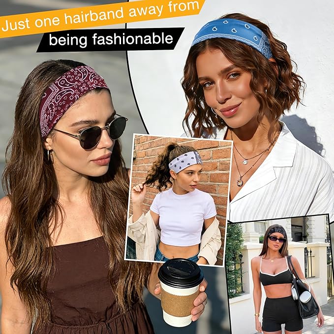 Ztomine 8 Pack Headbands for Women Non Slip - Stylish Sports Hair Bands for Women's Hair - Soft Cotton Cloth Stretchy Headbands for Women for Yoga, Outdoor Exercise Running