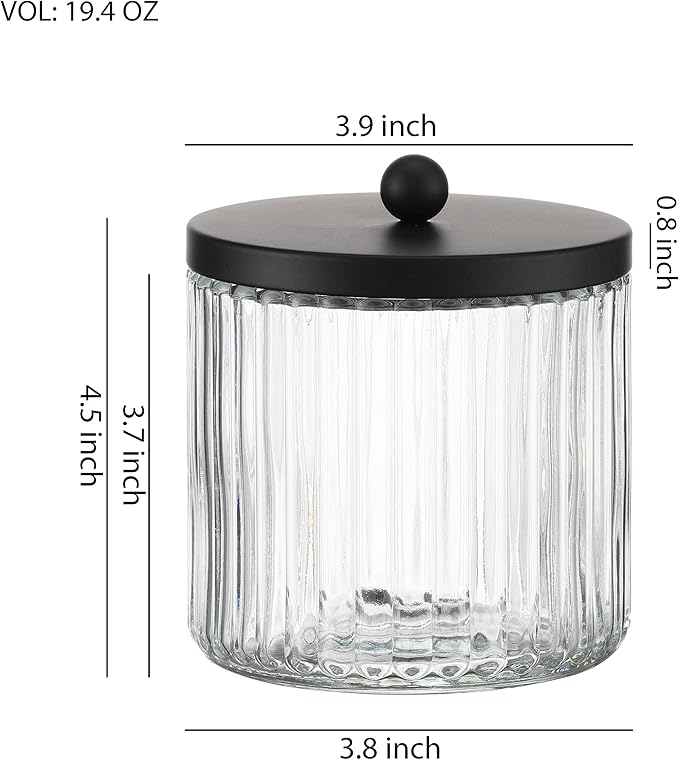 KMwares 4-Pack Glass Qtip Holder Dispenser Set for Cotton Ball, Swab, Round Pads, Floss Picks - Bathroom Canister Storage Organization and Vanity Makeup Organizer(Clear-4)