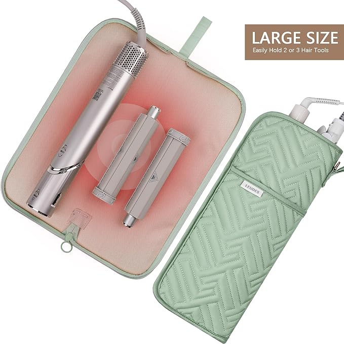 Hair Tool Organizer Heat Resistant Mat for Flat Iron Case Hot Tools Curling Iron Holder Hair Tools Travel Bag for Straightener Brush Pad Pouch Hairstylist Essentials(Sage Green)