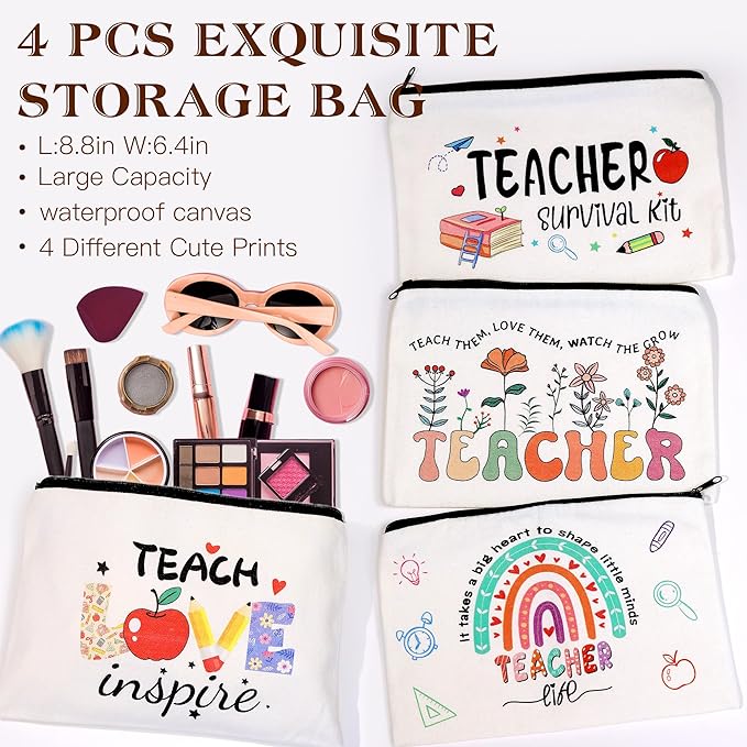 Teacher Appreciation Gifts Bulk, 16Pcs Gifts for Women with Teacher Survival Kit Makeup Bags, Bookmarks, Notepad and Pens, Christmas Valentines Gifts for Appreciation
