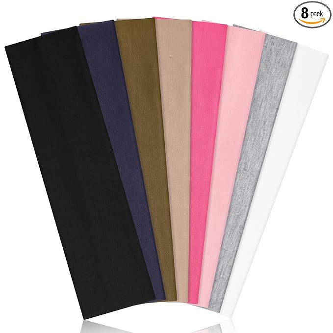 Ztomine Headbands for Women, 8pcs Stretchy Non Slip Soft Cotton Cloth Hair Bands for Sports, Workout, Yoga and Running