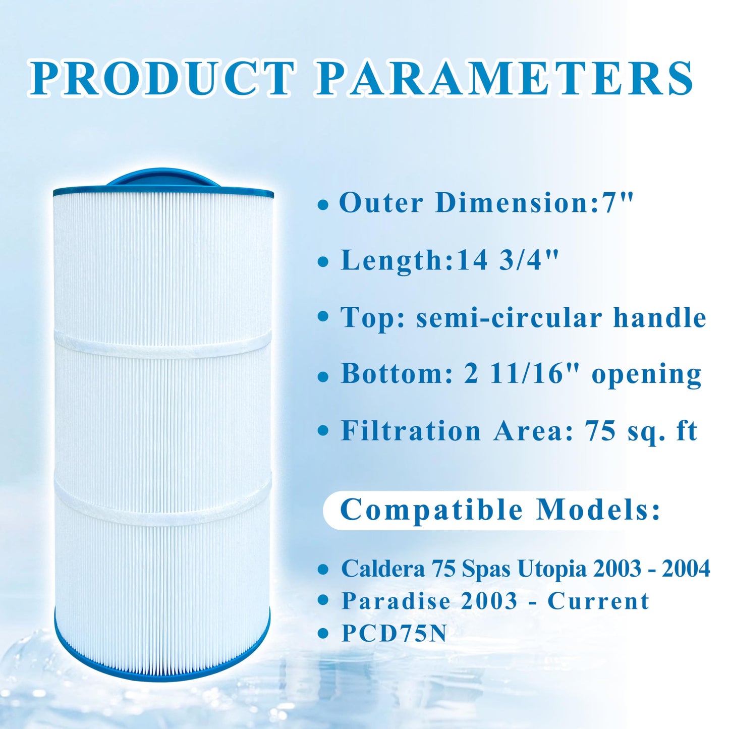 Chryseos Spa Filter Compatible with C-7375, PCD75N, FC-3964, Caldera 75 Spas Utopia 2003-2004, 1019301, 75 sq.ft., 1 Pack