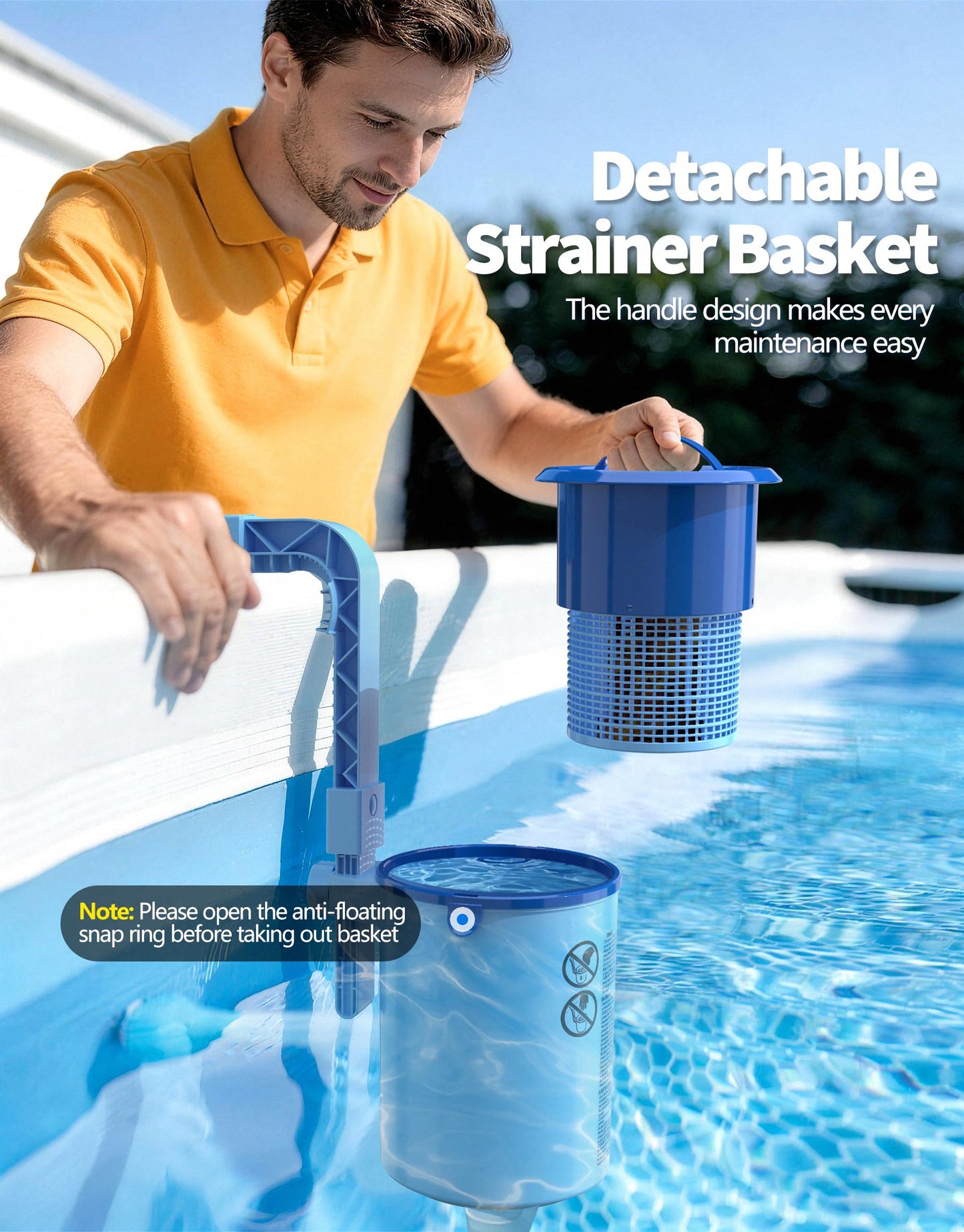 BluSwim 2026 Above Ground Pool Surface Skimmer Come with 3 Filter Socks, Enhanced Structure & Thickened Brackets Wall Mount Pool Skimmer, Floating Top Skimmers - Auto Skimming Water Surface Debris