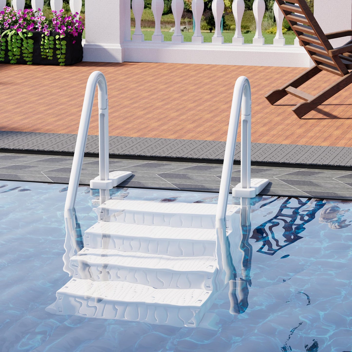 UPHYB Pool Ladder, 4-Step Pool Stairs with Double Handrails and Non-Slip Steps for 48-54” Above Ground and In-Ground Pools, White
