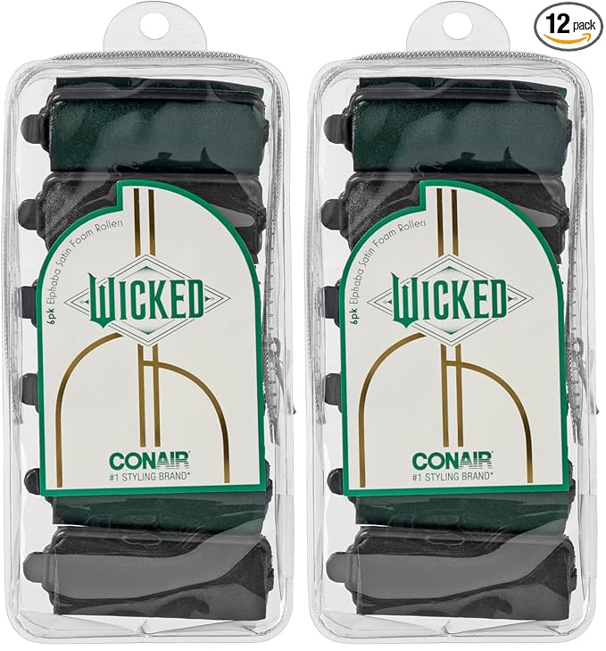 Wicked Elphaba 6PK Satin Rollers - hair rollers - foam rollers - heatless hair curlers - Scunci by Conair (Pack of 2)