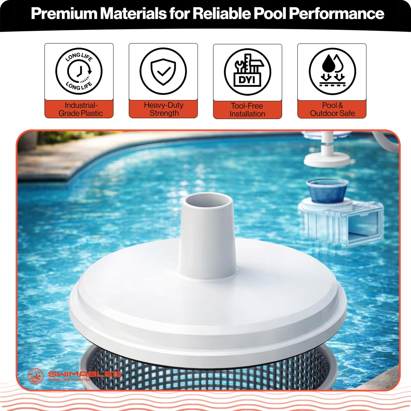 Swimables SP1106 Pool Skimmer Vacuum Plate Compatible with Hayward SP1082 SP1084 SP1085 SP1075-7-29/32” Skim Vac Plate with 1-1/2” Hose Adapter for In-Ground Pools Skimmer Replacement Parts