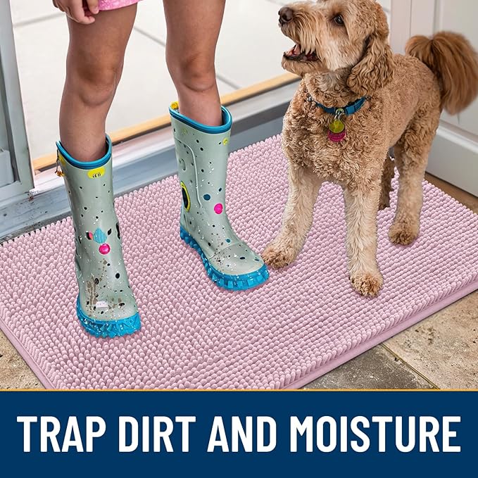 Smiry Dog Door Mat for Muddy Paws 71x46, Absorbs Moisture and Dirt Doormat, Non-Slip Washable Quick Dry Chenille Front Door Mat Indoor Entrance, Entryway Carpet for Inside Floor, Dusty Rose