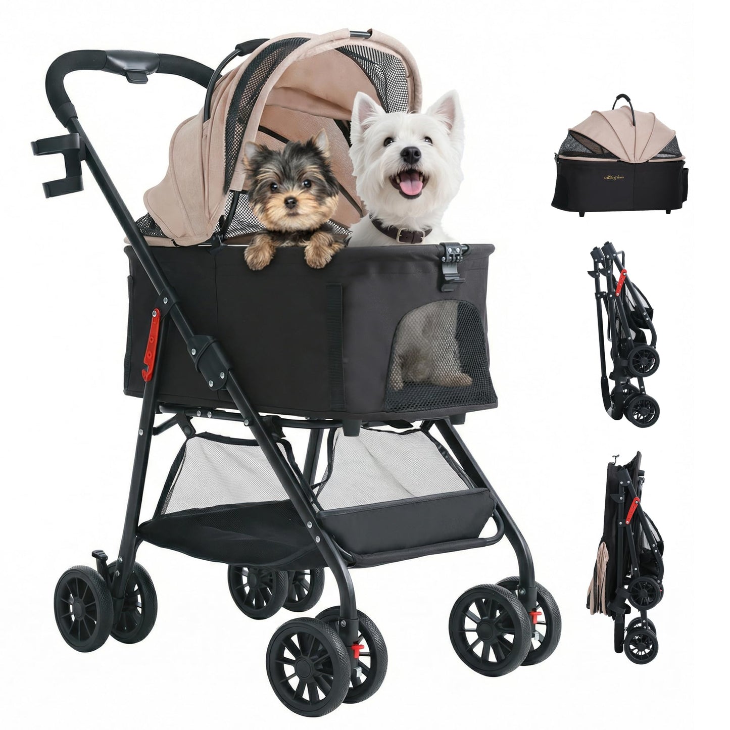 MILA&LOUIS Dog Stroller, 26" Pet Cradle for Medium Dog, Lightweight Foldable Dog Stroller for Multiple Small Pets Durable PU 4-Wheel Dog Strollers, Pet Stroller for Dogs & Cats up to 25Lbs