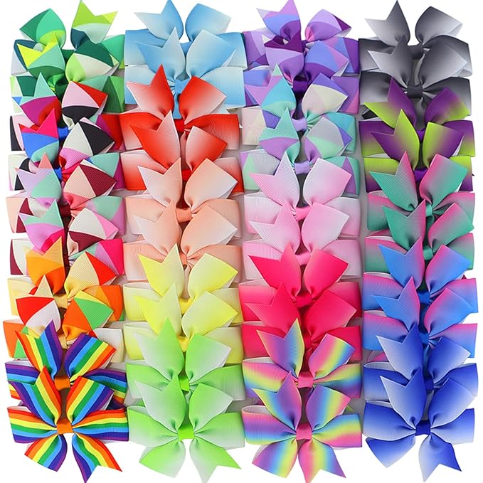 20 Pair 3in Pinwheel Rainbow Bows Grosgrain Ribbon Hair Clips For Baby Girls Teens Kids Toddler Gifts Accessories