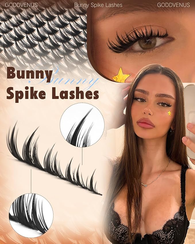 Goddvenus Bunny Manga Lash Clusters, Natural Wispy Cluster Eyelash Extensions, DIY Lash Extension at Home For Dolly Anime Look, Thick Fairy Individual Lashes Clusters