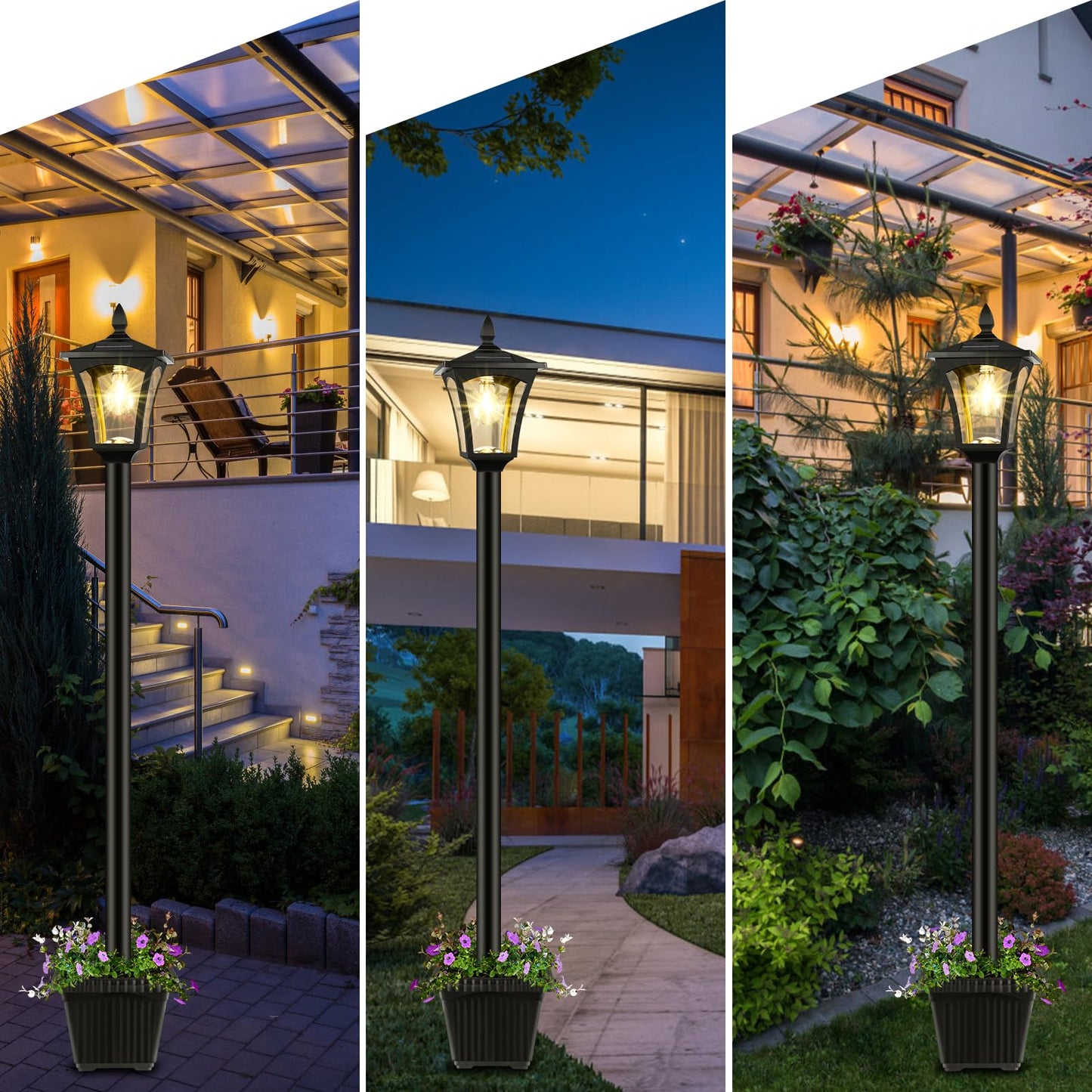 Derynome 72" Solar Outdoor Light with Planter,Waterproof Solar Post Lamp Ligts, Garden Lights for Backyard, Pathway, Patio,Lawn, Driveway Decor