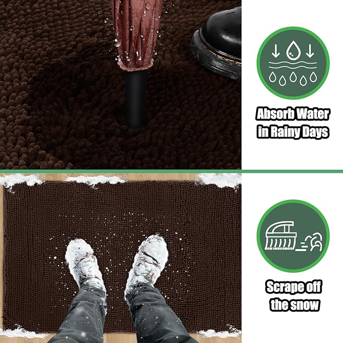 IM HOME Chenille Absorbent Outdoor Doormat 30" x 20", Washable Muddy Door Mats for Dog Non Slip Indoor Doormat Dog Mat for Muddy Paw Front Inside Doormats for Entryway Brown