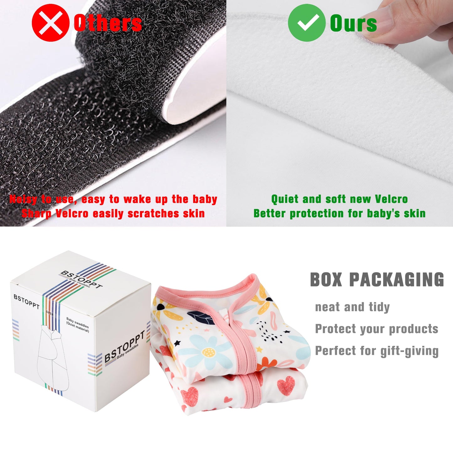 BSTOPPT Newborn Sleep Sack Baby Swaddle,3-6 Months,3-Way Adjustable Wearable Blanket,100% Rayon Cotton Swaddling Sleeping Bag，TOG 0.5（Heart&Floral）